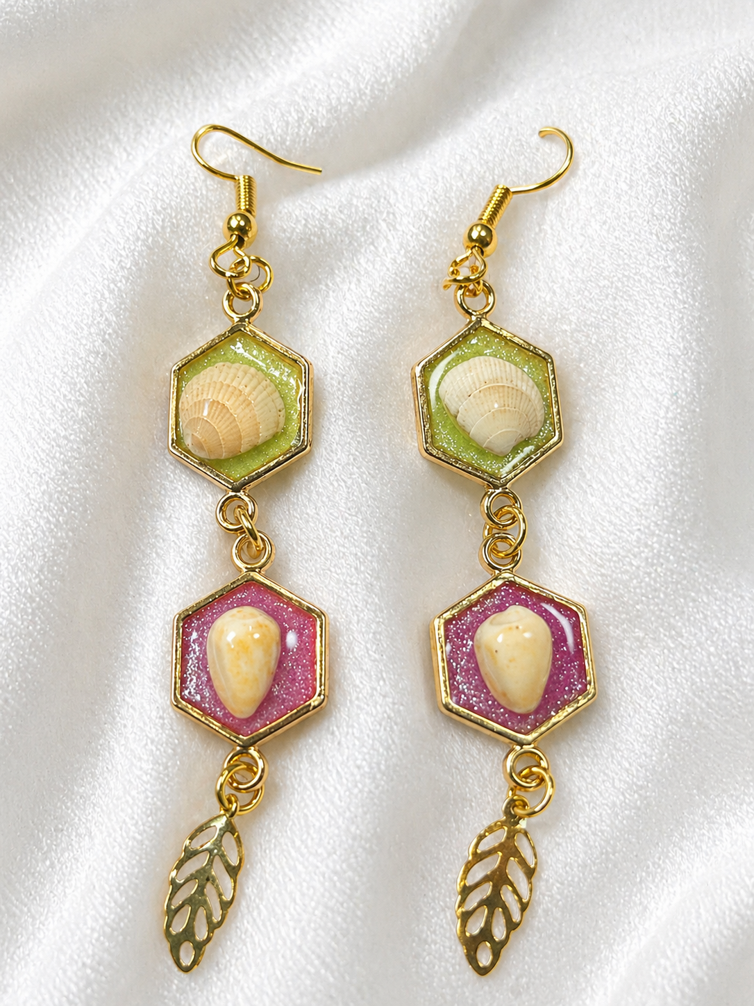 Golden Coastal Bloom Shell Drop Earrings