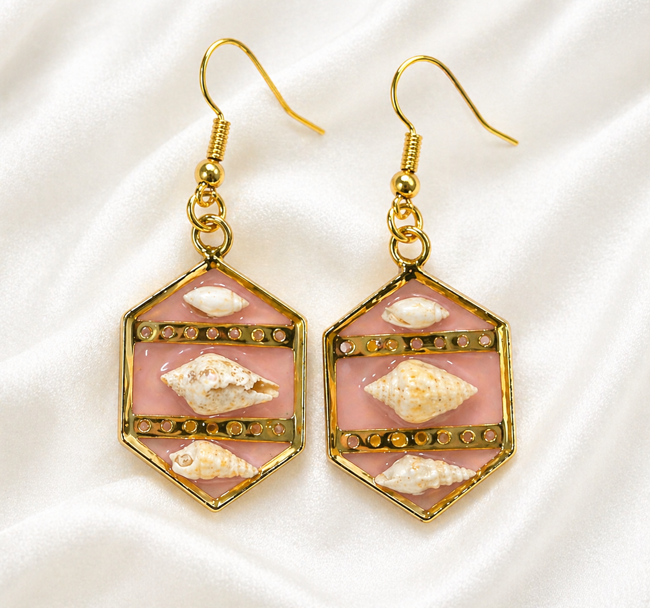 Blush Shore Shell Hexagon Earrings